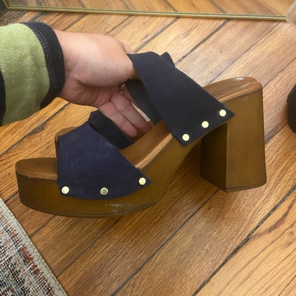 Navy and brown block platform heel - Picture 3 of 5